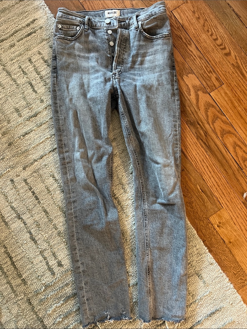 Agolde Nico Gray Button-Fly Skinny Jeans